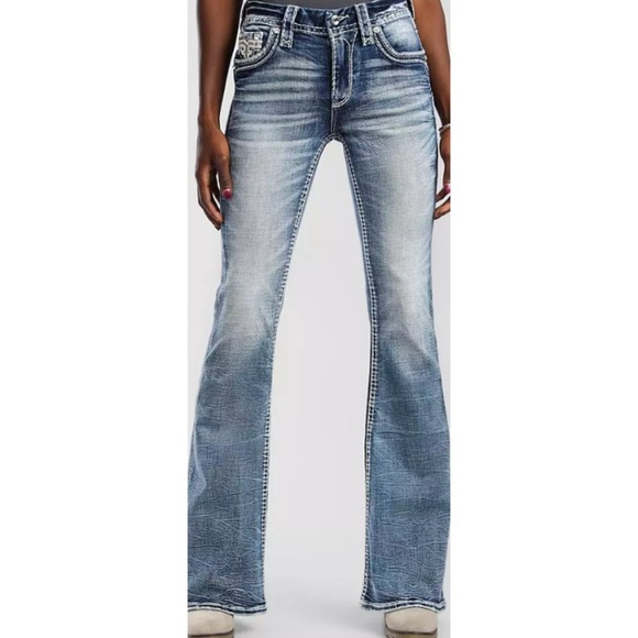 Rock Revival Faded Blue Flare Jeans - Picture 3 of 10